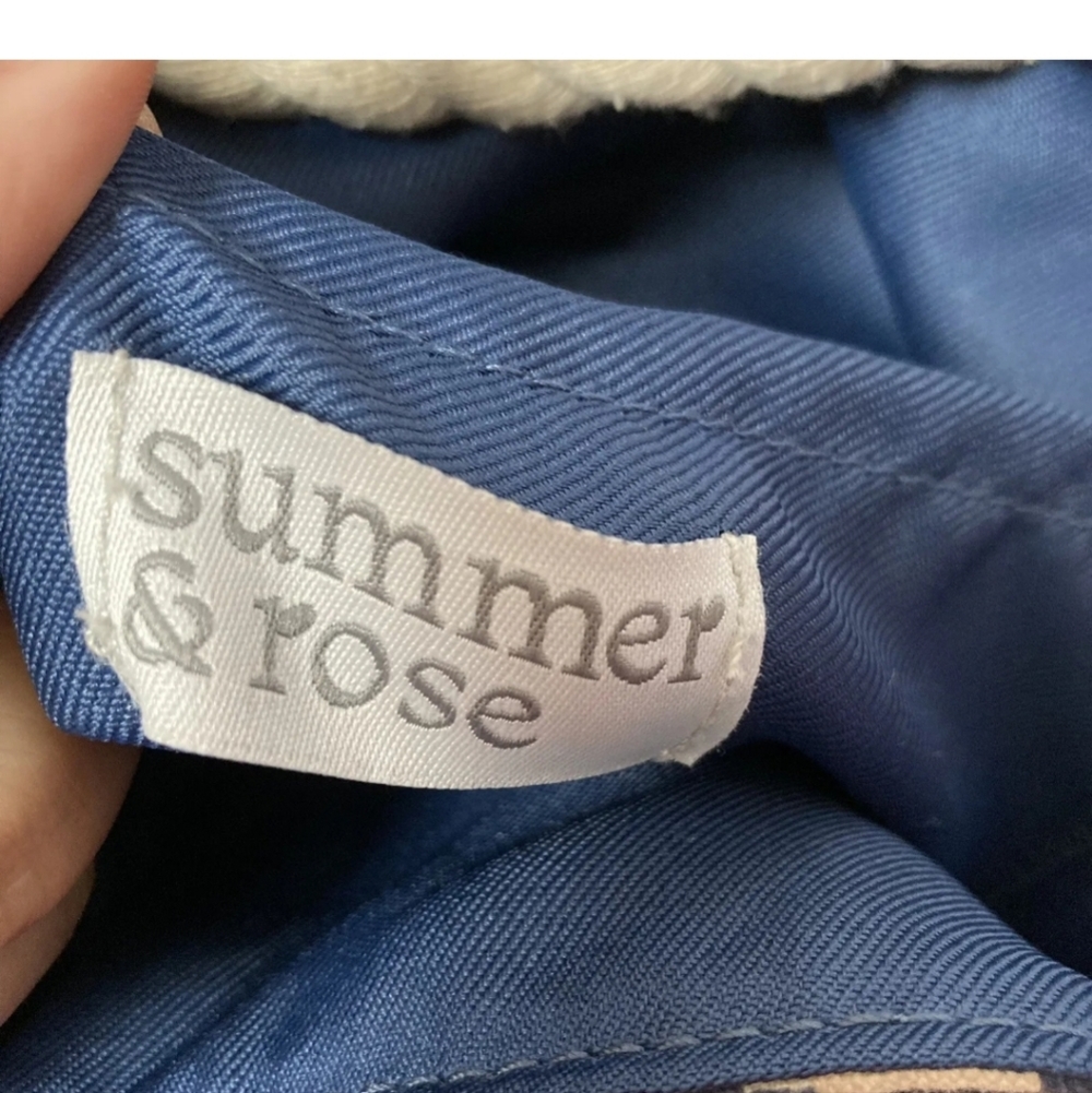Summer and Rose Brittney Geometric Tote Beach Bag Navy Blue Cream Medium - Picture 10 of 14